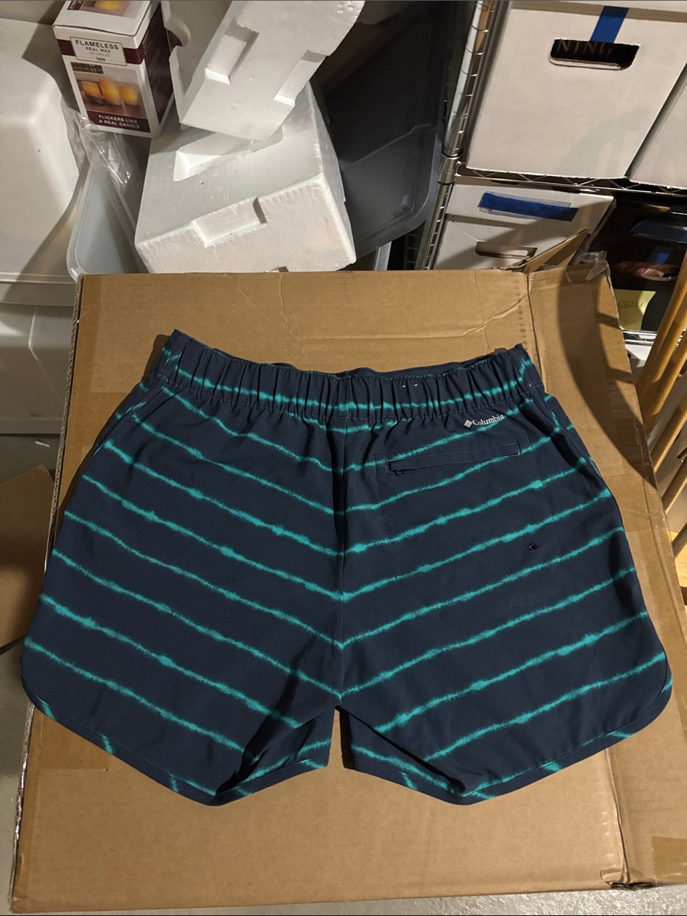 Columbia Navy and Teal Striped Women’s Swim Coverup Shorts